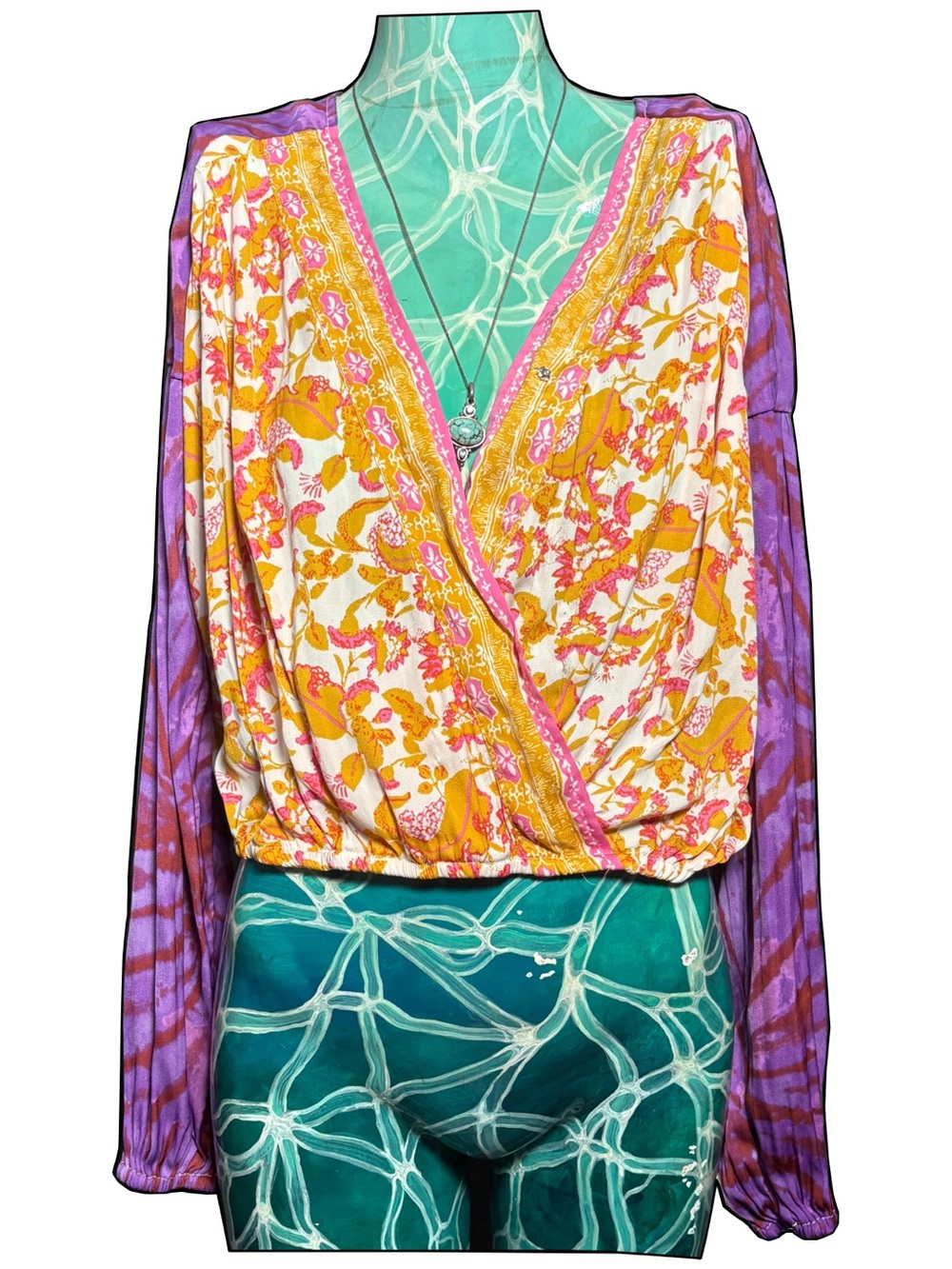 Free People Floral Wrap Top in Yellow, Pink and Purple